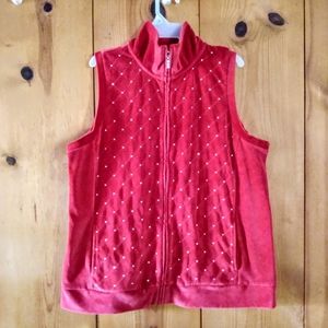 Quacker Factory Rhinestone Velour Quilted Zip Front Vest